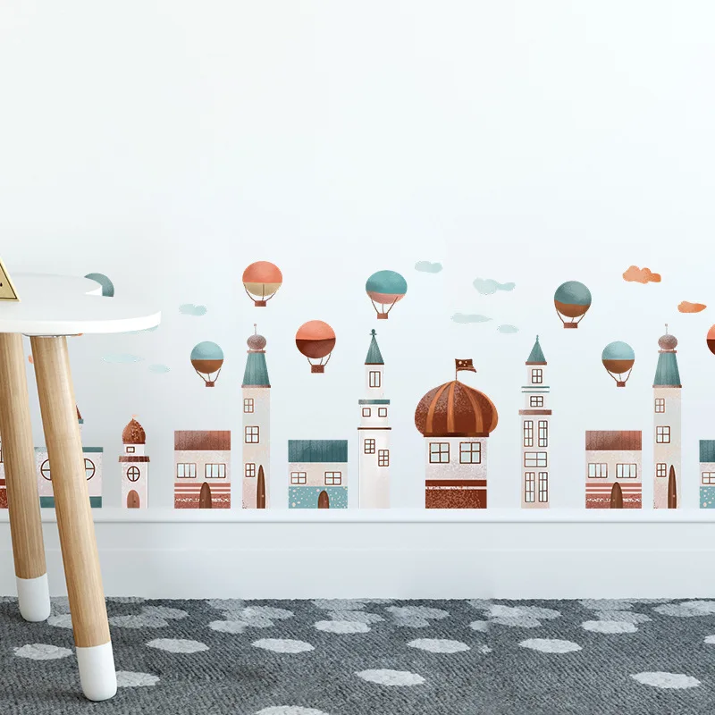 

Cartoon castle town skirting line creative living room study porch bedroom decoration self-adhesive wall stickers decoration