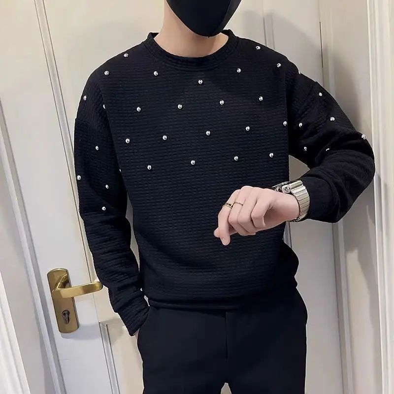 

Stylish Solid Color Spliced All-match Beading T-Shirt Men's Clothing 2022 Autumn New Oversized Casual Pullovers Korean Tee Shirt