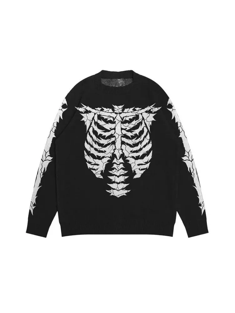 

2023 темная уличная одежда в стиле Харадзюку, осенне-зимние свитера, пуловеры с принтом в виде гранж-скелета в торговом центре, женский свободный свитер в стиле эмо для E-girl