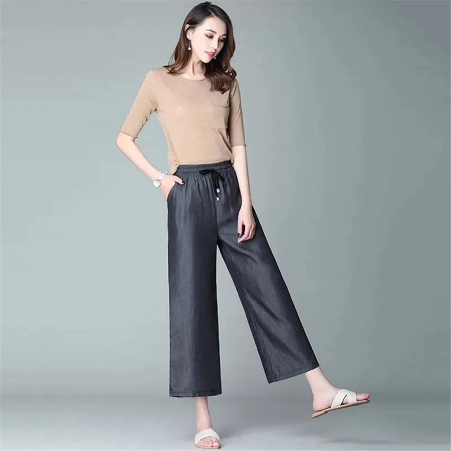 Blue Thin Oversize 5xl Baggy Jeans Denim Trousers Women Capris Elastic High Waist Wide Leg Pants Casual Vaqueros Korean Pantalon