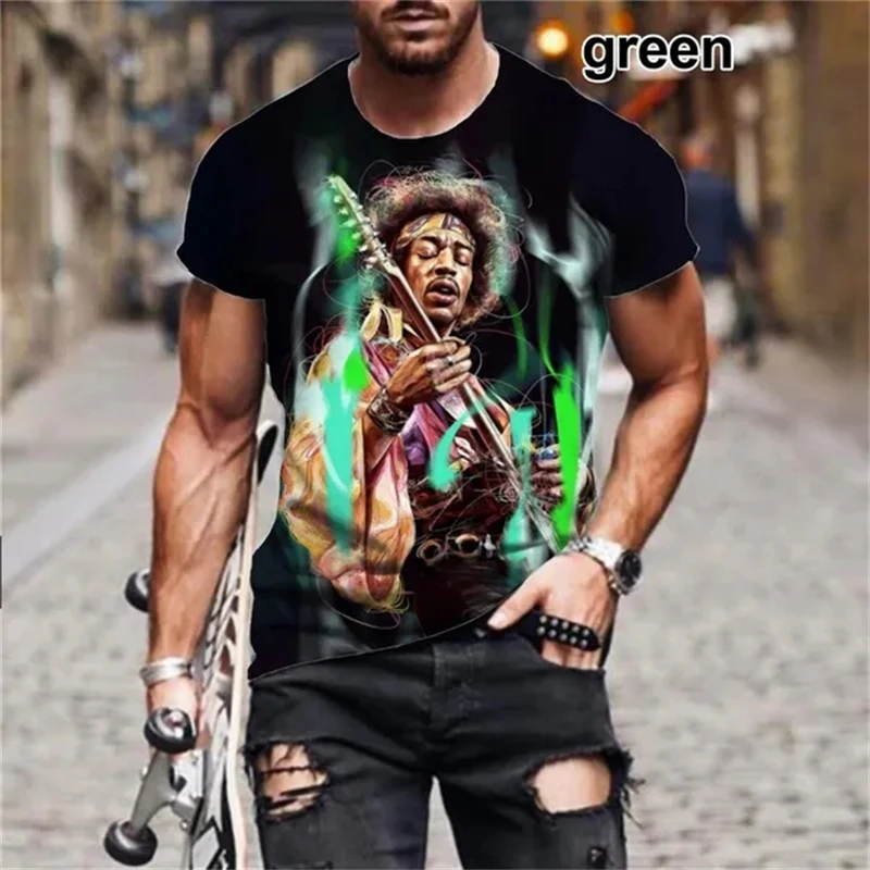 

Fashion Guitar Rocker Jimi Hendrix 3D Print Tshirt Summer Men Round Neck T-shirt Casual Short Sleeve Oversized T Shirts Tops Tee