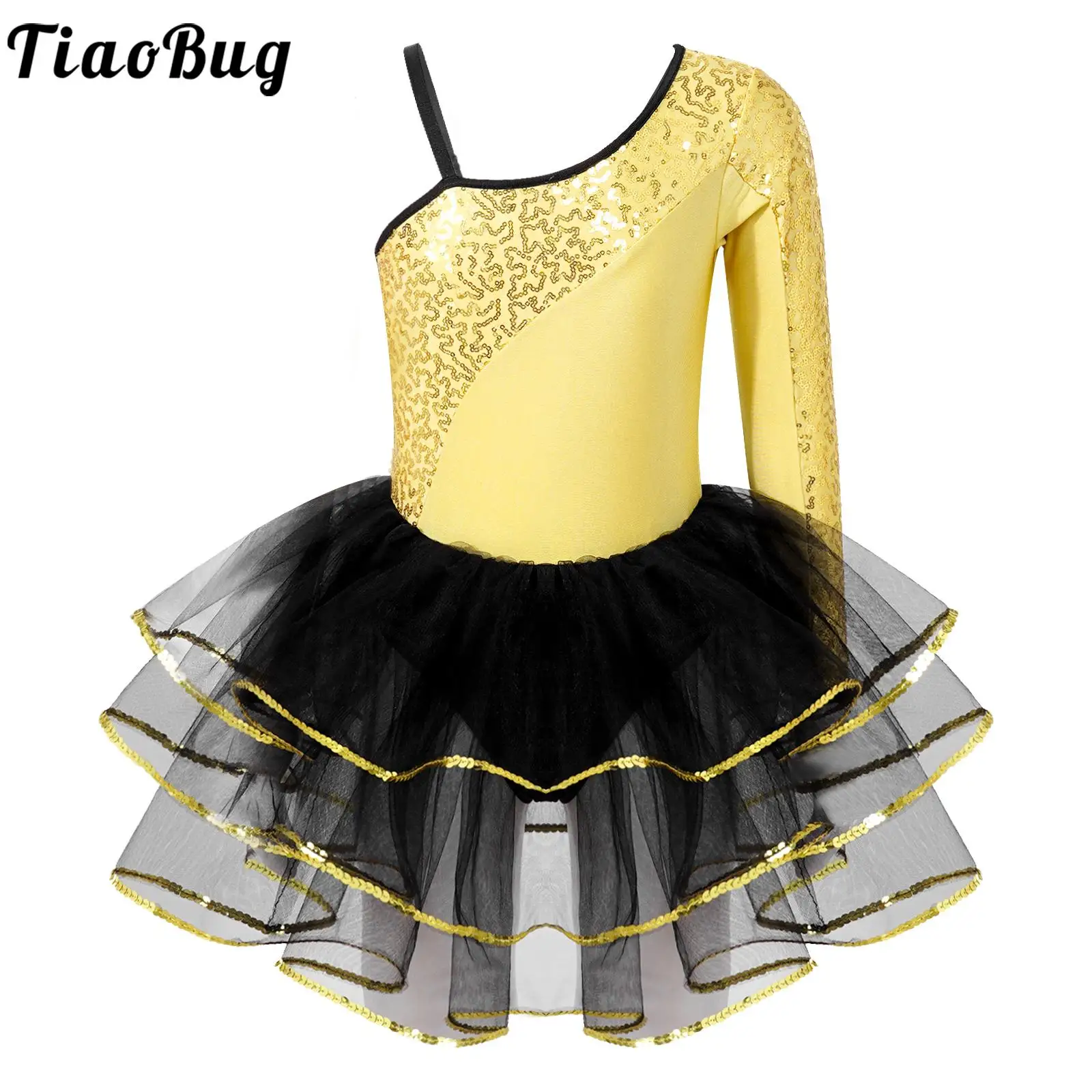Детское балетное платье-пачка с блестками для девочек, сетчатый купальник на одно плечо, современный костюм для латиноамериканских джазовых танцев, Одежда для танцев