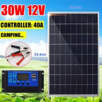 30w solar panel usb 12v monocrystalline cell 40a solar charger controller for battery cell phone charger with battery clip