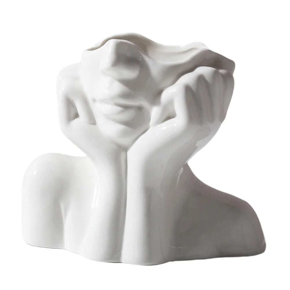 

Vase Flower Face Head Ceramic Planter Pot Bodystatue Female Bust Sculpture Vases White Modernsucculent Human Decorative Pots