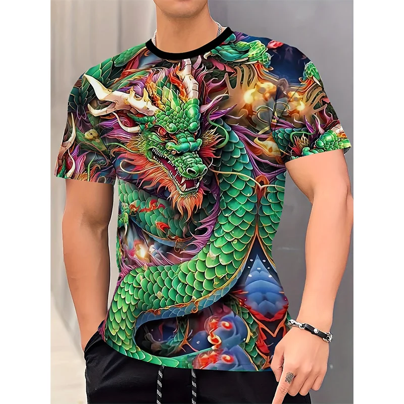 Dragon Lotus Flower Pattern T Shirt For Men Chinese Loong 3D Printed Tees Summer Casual Short Sleeve O-Neck Tops Unisex T-Shirts