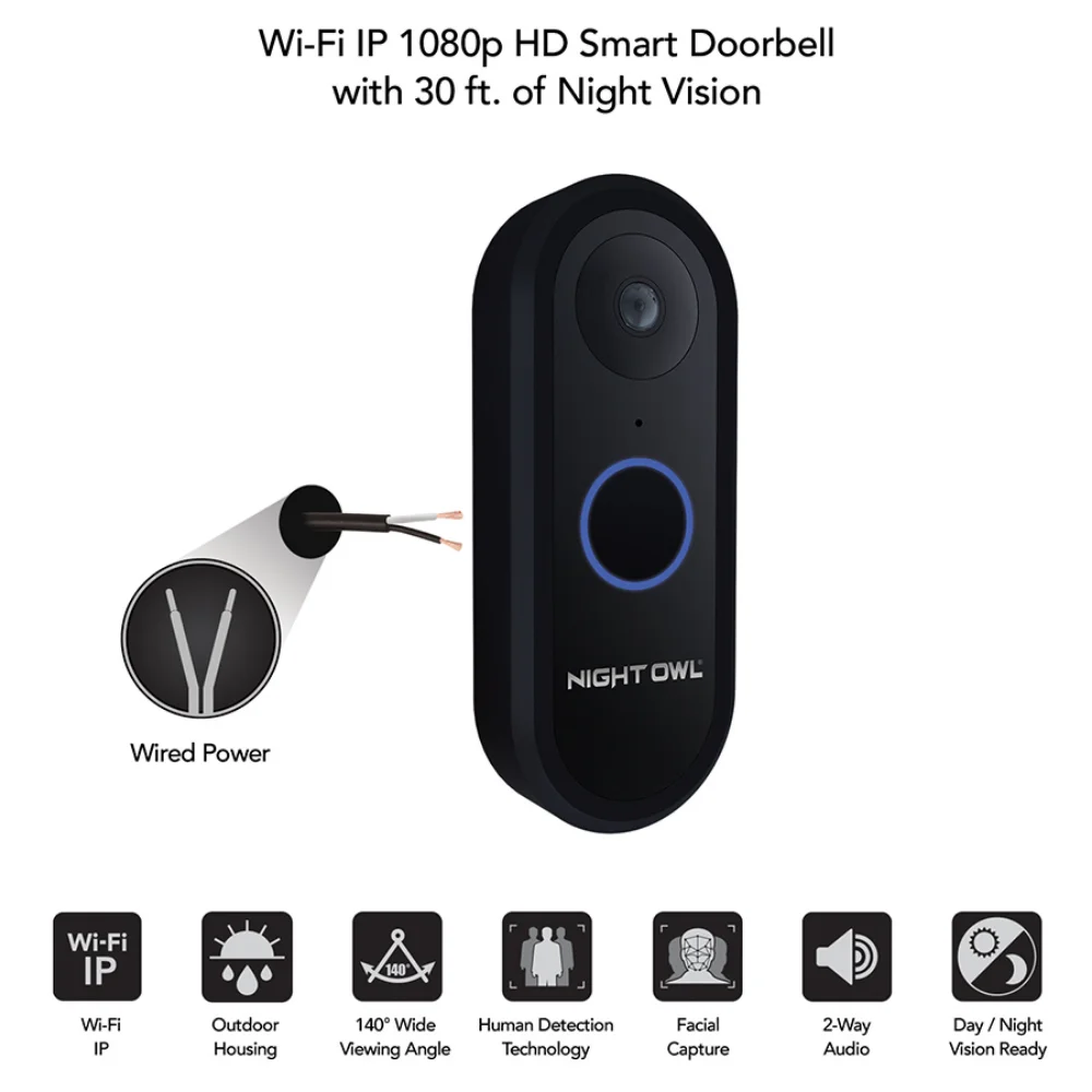 Owl 1080p HD Smart Video Doorbell with Angled & Flat Mounting Plates  professional safety protection level enlarge