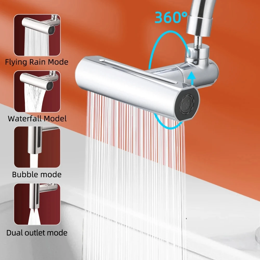 

4 Modes Waterfall Kitchen Faucet Basin Faucet Spout Stream Sprayer Anti-Splash Head Rainfall Sink Mixer Tap Nozzle Extension