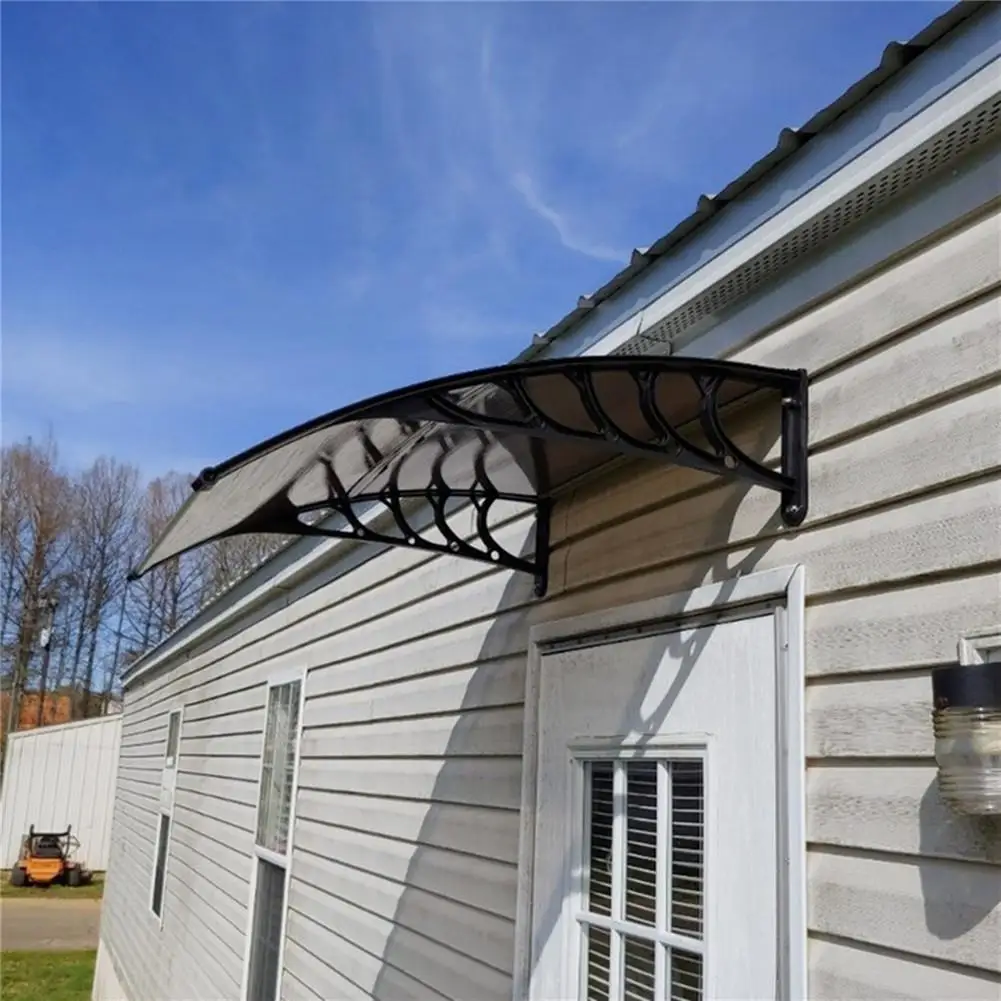 US Stock Eaves  Canopy 100*100cm Roof Canopy Black Bracket Mini Rain Sun Shelter For Household Door Window Local Delievery