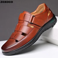 summer shoes for men hollow out pu leather breathable sandals non slip flats soft bottom handmade tide design footwear men shoes