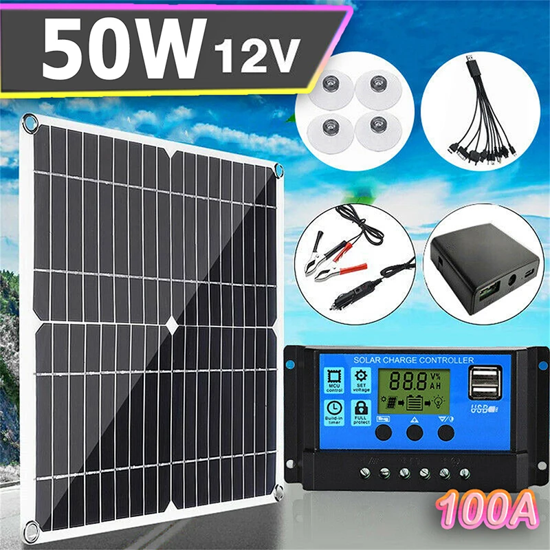 

Portable 200W Solar Panel Set with 100A Controller Solar Power System Emergency Battery Charger for Phone Car Yacht Outdoor Tool