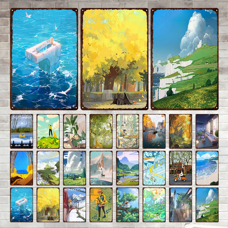 

Аниме осенние листья металлический знак винтажный знаменитый городской пейзаж жестяной постер Париж жестяные пластины настенное искусств...