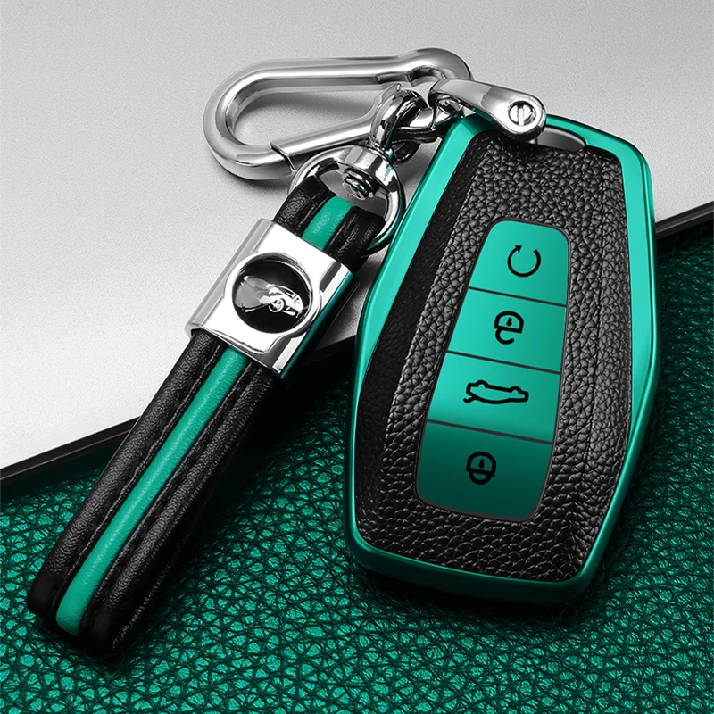 

Leather+TPU Car Remote Key Cover Case Shell For Geely Atlas Boyue NL3 Coolray 2019-2020 4 Buttons Auto Styling Fob Accessories