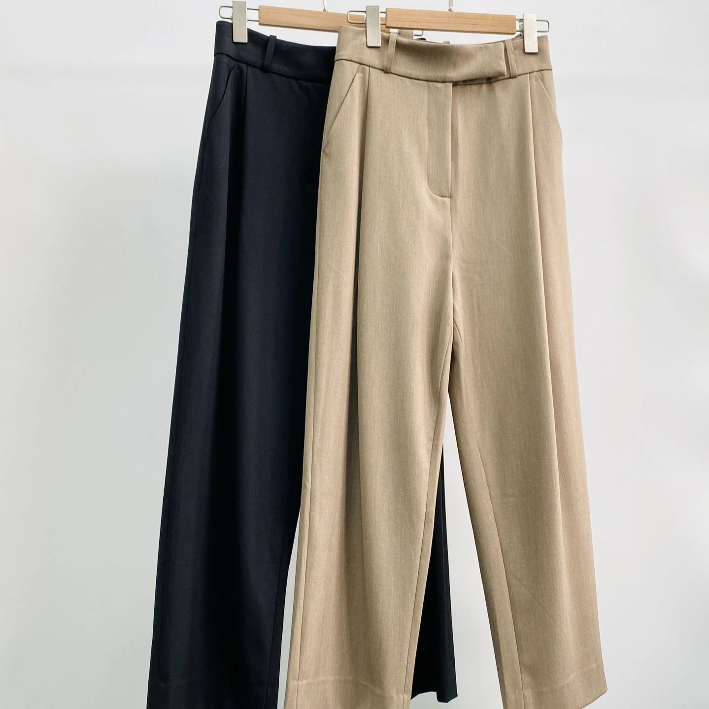 Women Wool Straight Suit Pants Pleated Draping High Waist Office Lady Long Trousers