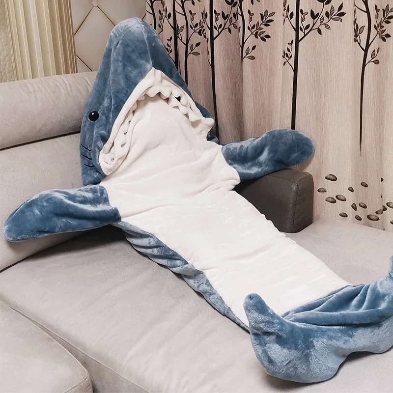 

Cartoon Shark Blanket Gown Sleeping Bag Pajamas Soft Fabric Night-robe Shark Blanket for Adult Homewear Nightgown Comfy Bathrobe