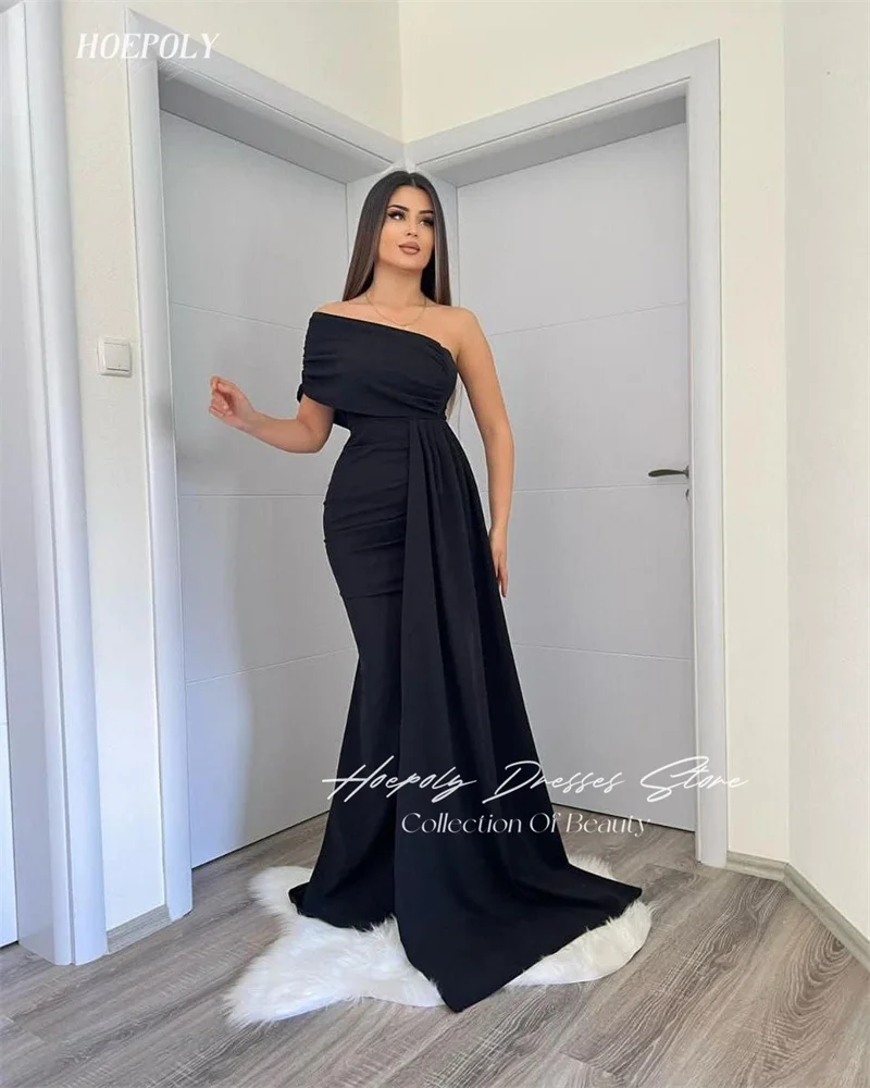 

Hoepoly One Shoulder Neckline Prom Dress Floor-Length With Short Sleeves Evening Summer Party Dress For Women2023