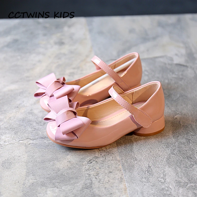 CCTWINS KIDS 2020 Baby Girl Party Princess Toddler Bow Pink Pu Leather Shoe Children Mid Heel Kid Fashion Black Shoe G1126
