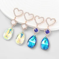 korean version hollow heart shaped water drop pendant earrings fashion artificial rhinestone love ladies earrings double design