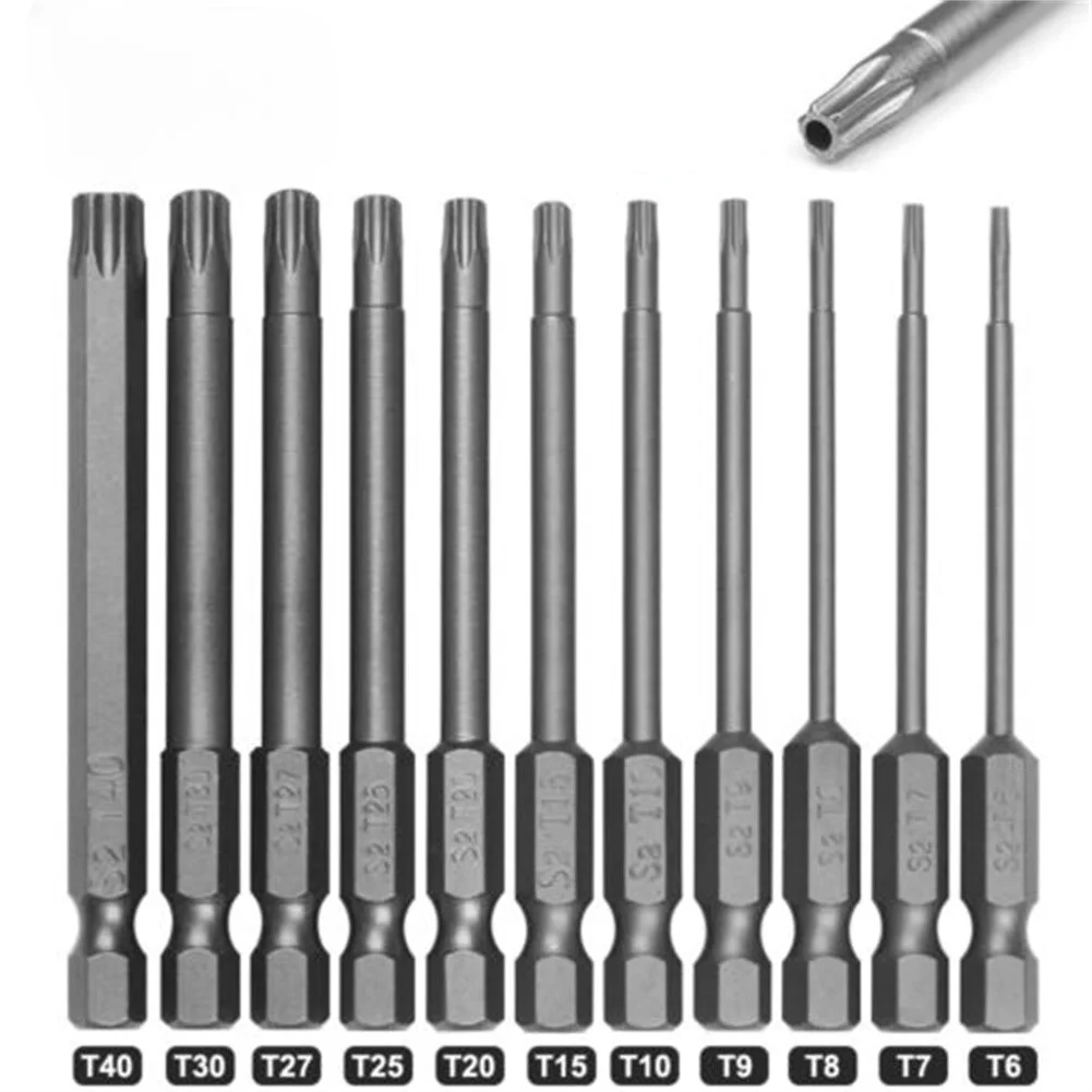 

Torx Screwdriver Bit Set 6.35mm Hex Shank Security Tip Magnetic T5/T6/T7/T8/T9/T10/T15/T20/T25/T27/T30/T40 50-100mm Professional