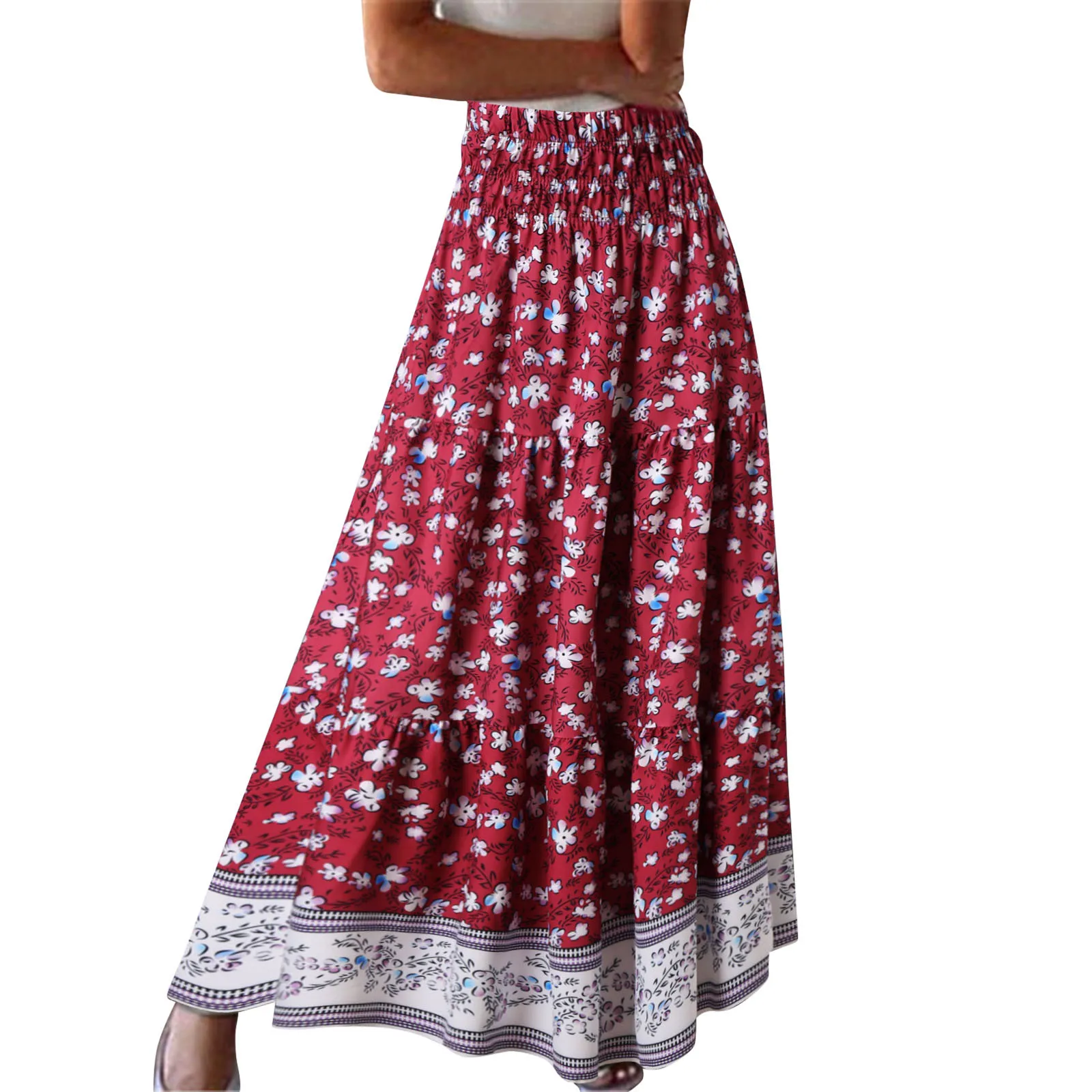 

Long Skirt Skirt Skirts Boho Wrinkle Plus Fashion Size Women Floral Printing Summer Skirt skirts womens 2021