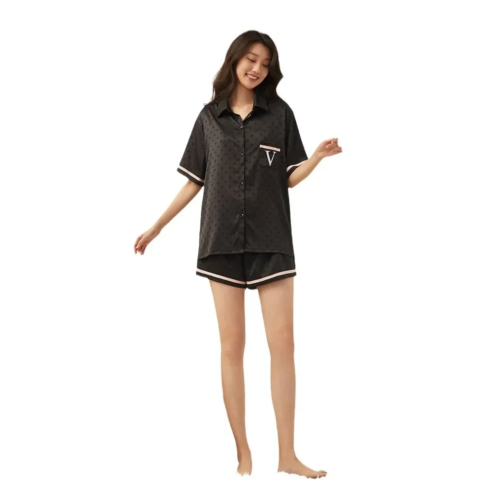 Жаккардовые пижамы с вышивкой из ледяного шелка женские летние шорты короткими