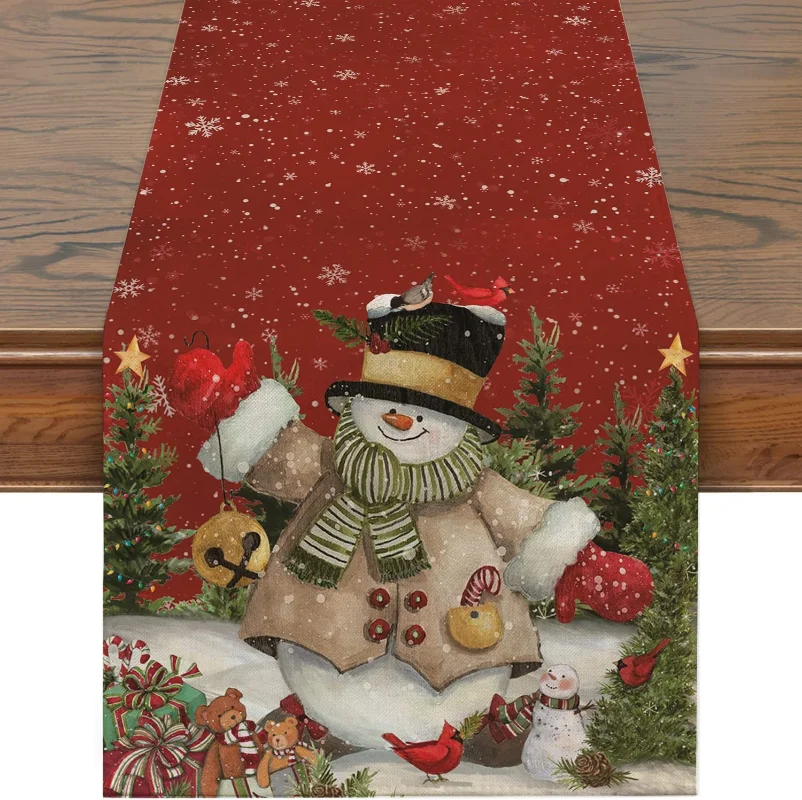 Christmas Table Runner Snowman Decorations New Year Festival Suitable for Home Indoor and Outdoor Table Decoration Table Runner