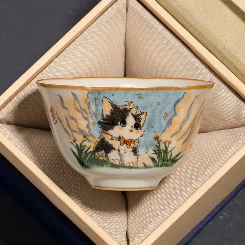 Ruyao милый кот Подсолнух горлышко чашка мастер керамическая Личная зеркальная для