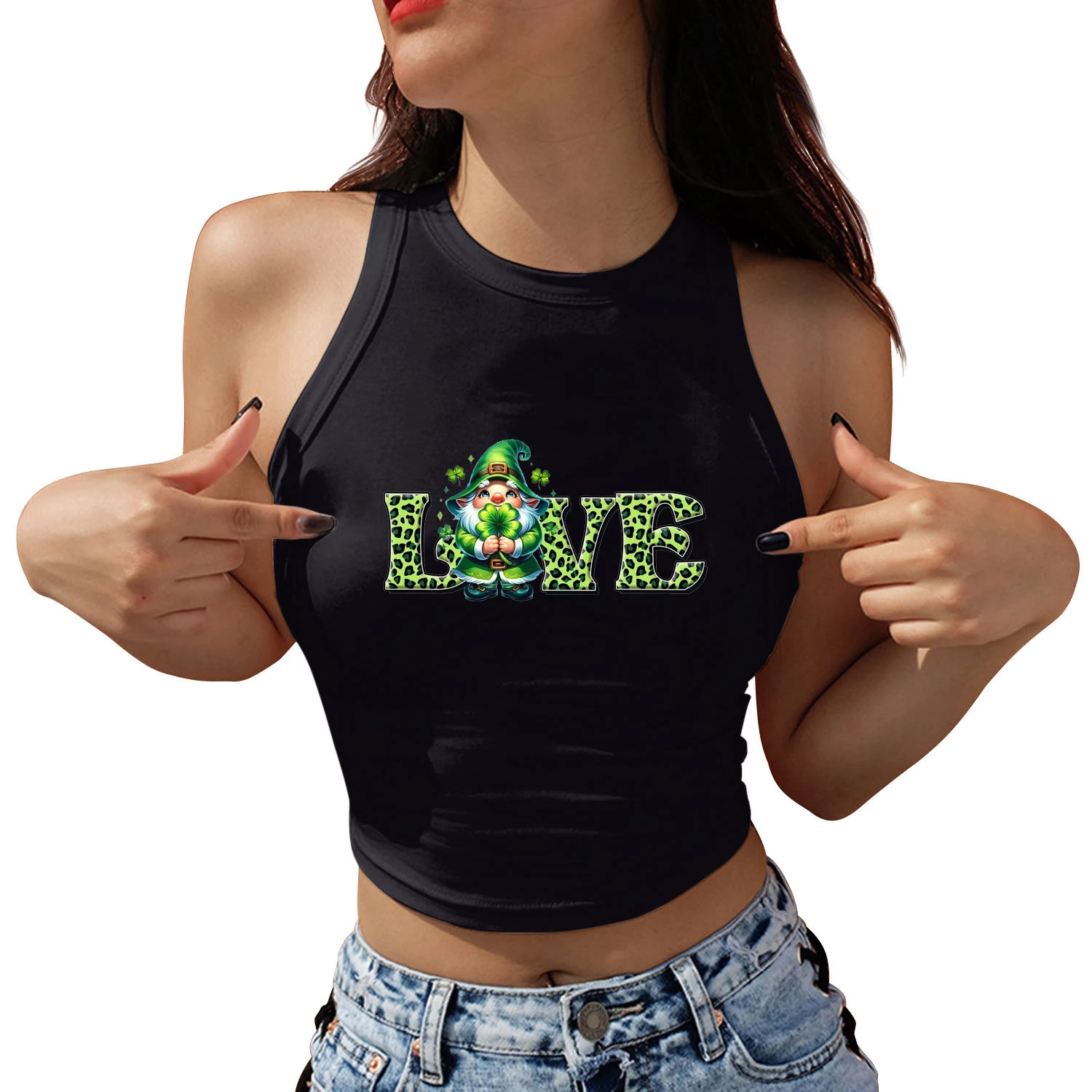 Saint Patrick's Day Lucky Love Printed Crop Tops for Women Sleeveless Shirt Summer Harajuku Female Casual Y2K Tank