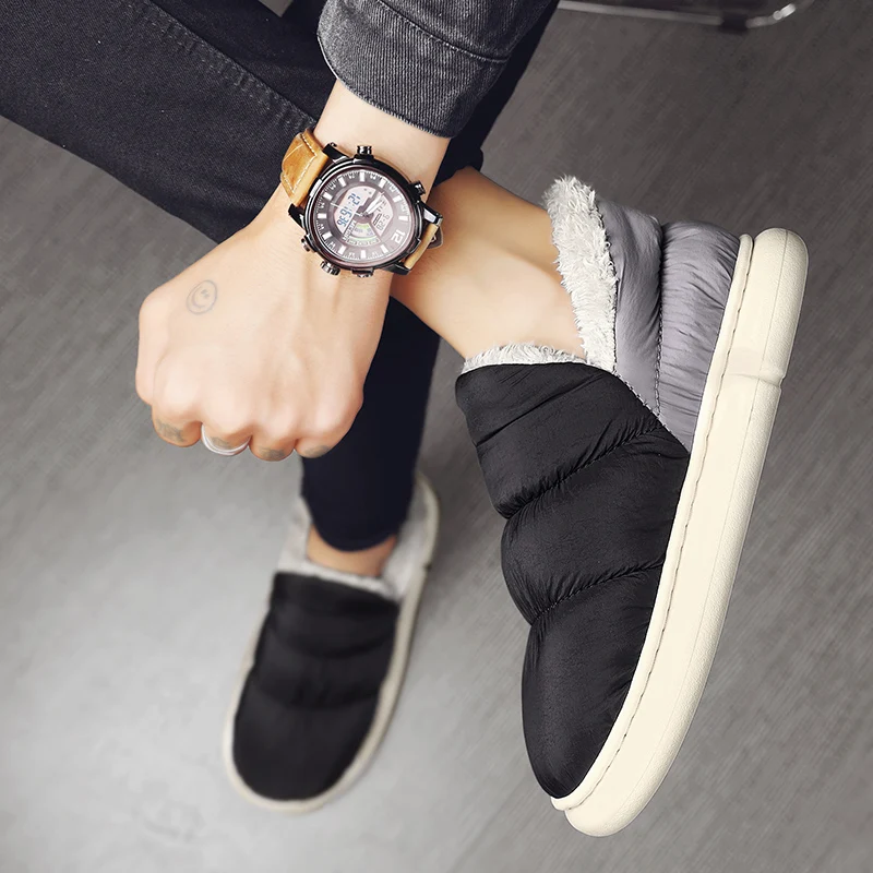 Мужские зимние плюшевые хлопковые тапочки мягкие нескользящие легкие теплые