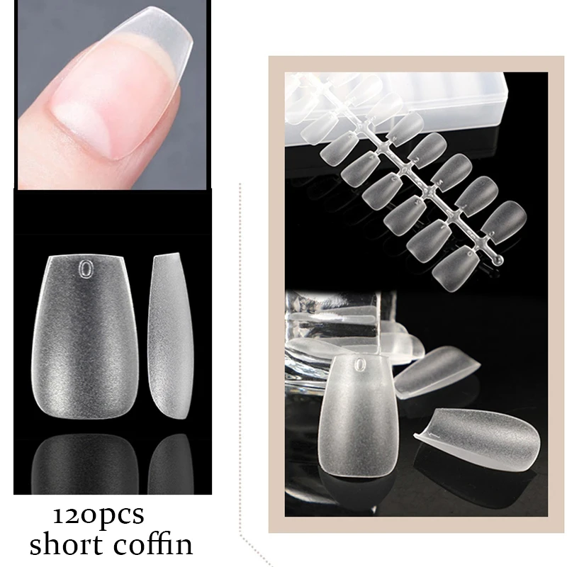 FILI Short Press On Nails With Design Fake Nails Tips American Capsule Gel X  For Nail Extension Square Coffin Frosted False images - 6