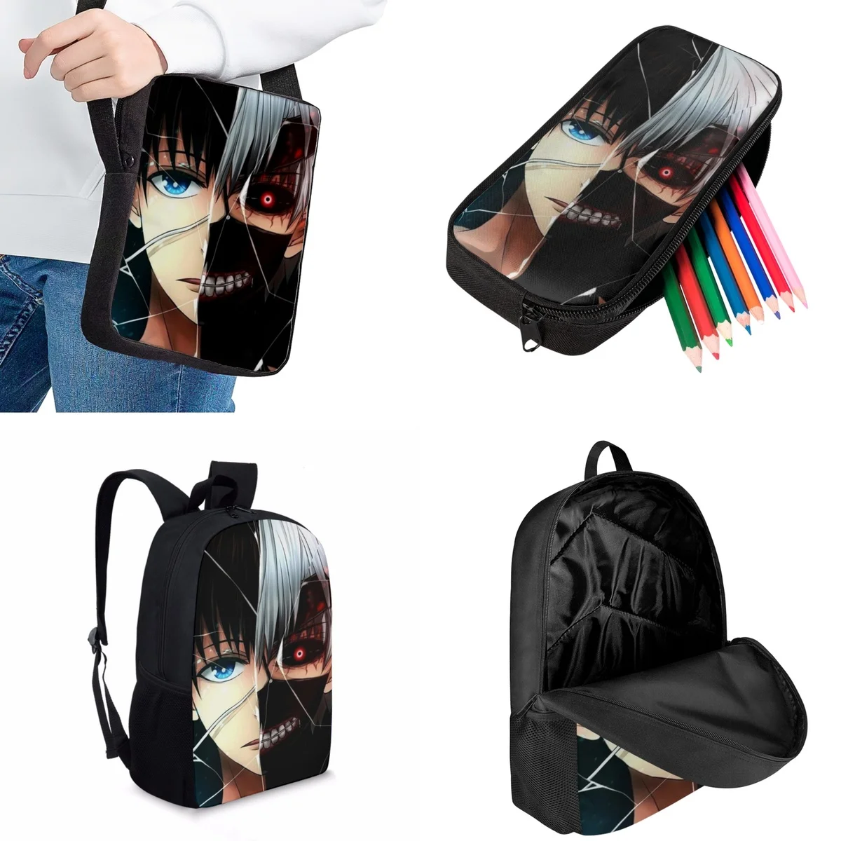 Jackherelook Teen School Bags 3pcs Japanese Hot Blood Anime Tokyo Ghoul Fashion College Student Girls Backpacks Boys Laptop Bag