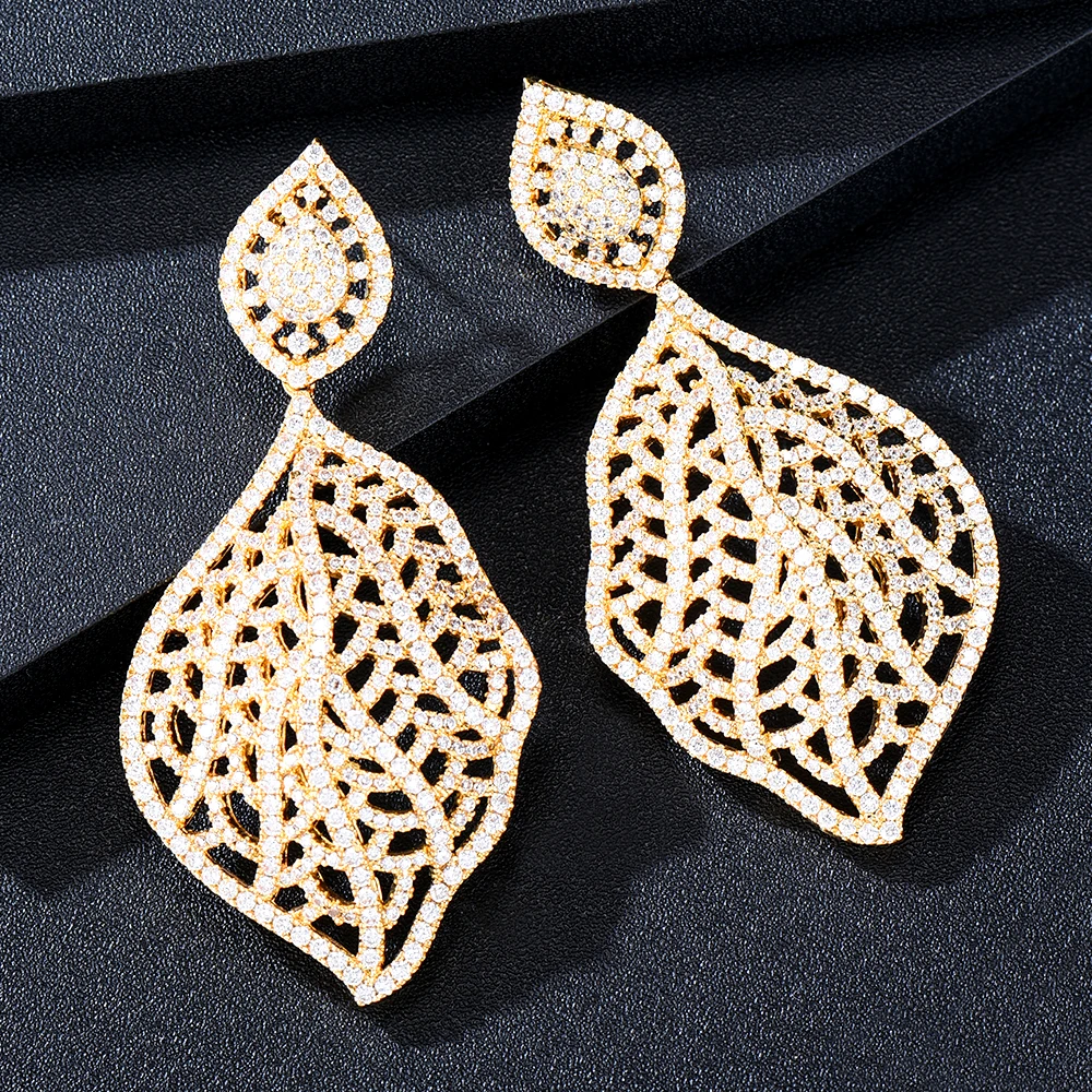 GODKI Роскошные африканские висячие серьги с листом для женщин Свадебные фианитами