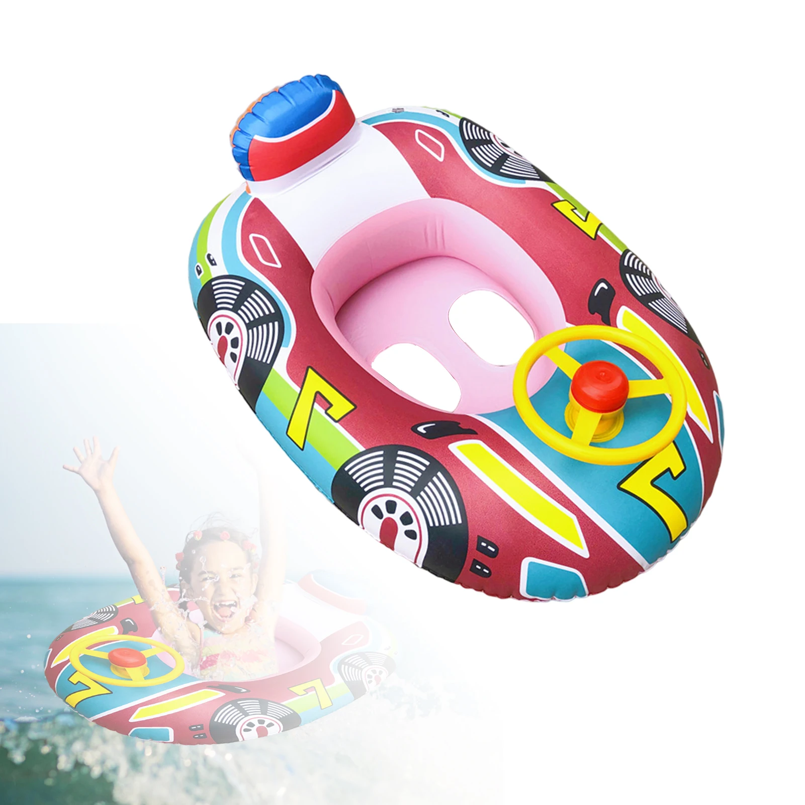 

Trainer Float Anti-Tip Inflatable Car 1-5 Years Old Aid Safe Baby Swimming Ring PVC Steering Wheel Handle Kids Paddling Pool
