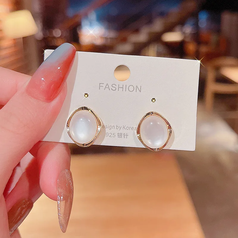 

Wholesale Sterling Silvers Post Fashion Opal Stone Stud Earrings Jewelry Women Gift