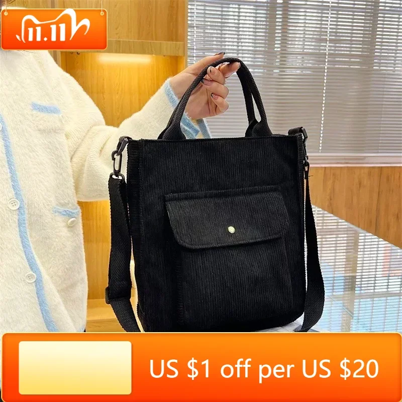 

Corduroy Bag for Women 2022 Shopper Bag Designer Handbag Autumn and Winter Girls Student Bookbag Female Canvas Shoulder Tote Bag