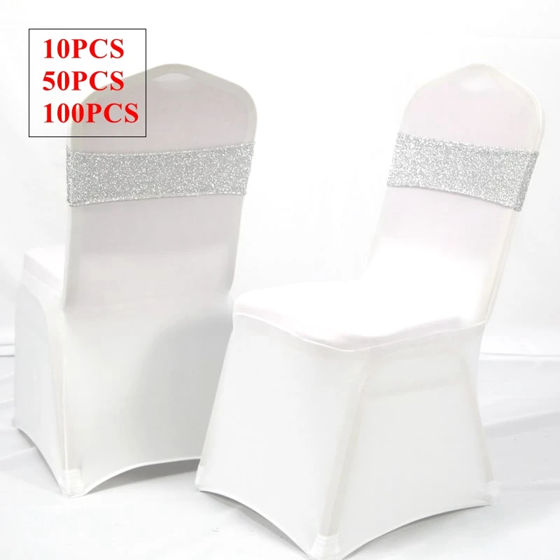 Silver Gold Sequin Chair Band Spandex Chair Sashes Tie Bow With Buckle For Chair Cover Banquet Wedding  Decoration