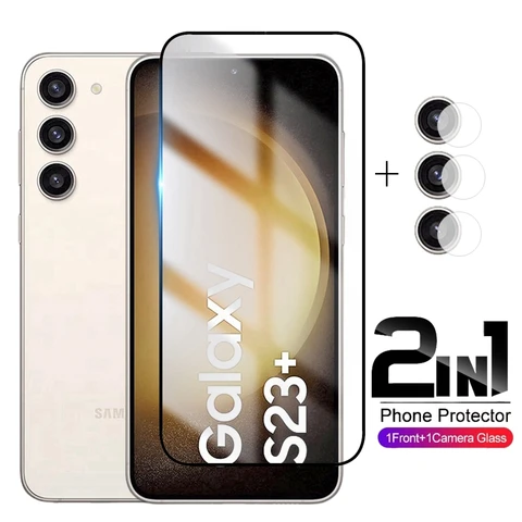 Закаленное стекло 2 в 1 для Samsung Galaxy S23 + S22 + S21 + S23 S22 S21 Plus S20, защитная пленка для экрана Samsung S 23, защитное стекло