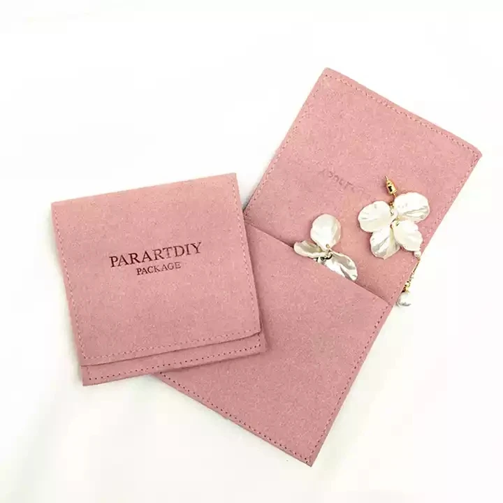 

SheepSew 7X7 cm Pink Comfortable Feeling logo Custom Microfiber Envelope Jewelry Packaging Pouch with flap