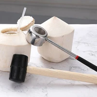 stainless steel opener coconut meat tool wooden handle rubber hammer durable easy to use durable