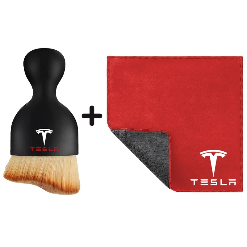 Замшевое флисовое полотенце из микрофибры, тряпка для чистки автомобиля с щеткой для Tesla Model 3 Model S X Model Y Roadster Bonina Coil