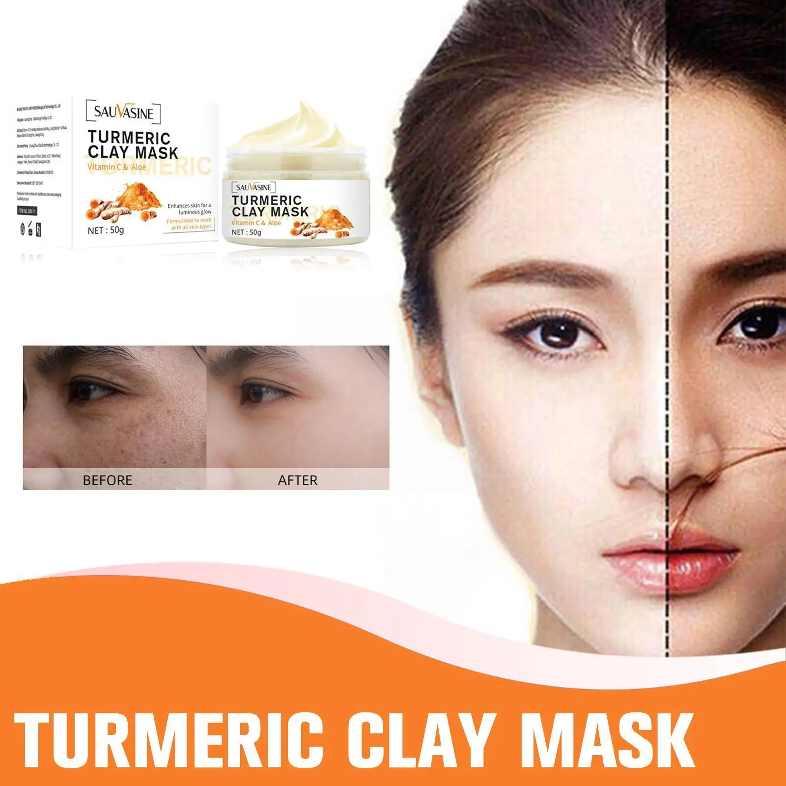 

50g Turmeric Vitamin C Face Deep Cleansing Acne Whitening Clay Face Face Exfoliating Brighten Turmeri Q4k8
