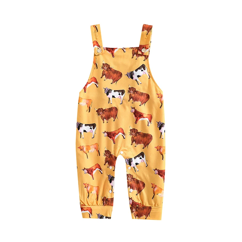 

Pudcoco 0-24M Romper Baby Suspenders Jumpsuit Toddlers Clothing Cattle Print Sleeveless Long with Snaps for Girls Boys