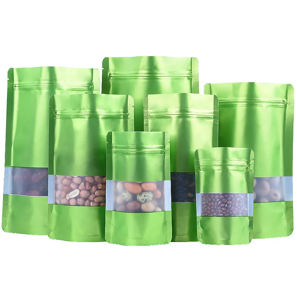 

100Pcs/lot Stand Up Zip Lock Reclosable Matte Green Color Aluminum Foil Storage Bag Snack Food Bean Package Mylar Doypack Bag