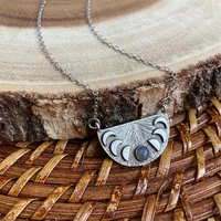 simple design inlaid natural moonstone moon phase half circle shape pendant necklace charm fashion women metal necklace jewelry