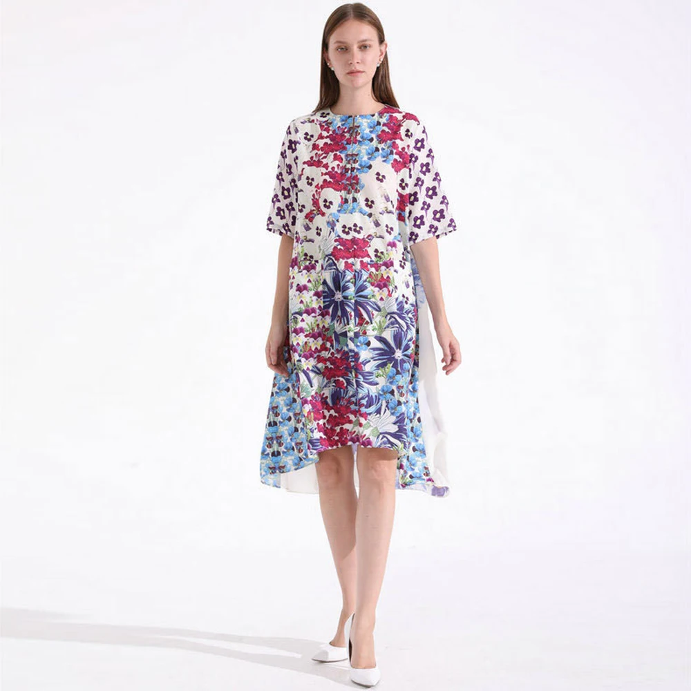 

Женское свободное платье средней длины, повседневное праздничное платье с круглым вырезом, весна-лето 2022