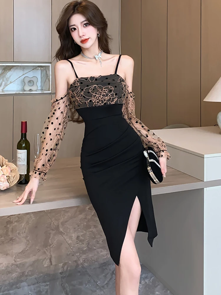 Женское модное Сетчатое Повседневное платье в горошек Patchowrk элегантное шикарное