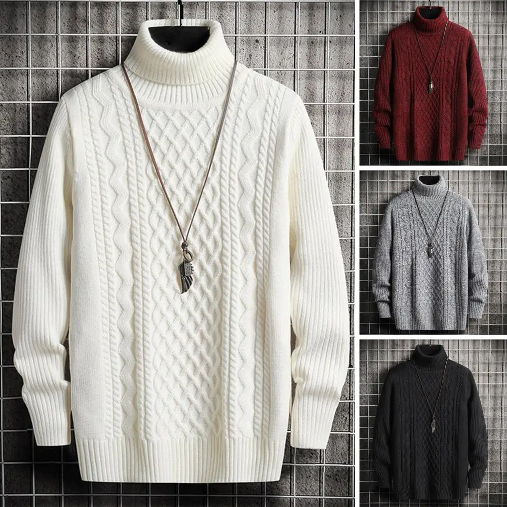 

Knitting Trendy Anti-shrink Autumn Sweater Turtleneck Winter Sweater Long Sleeves Male Clothes