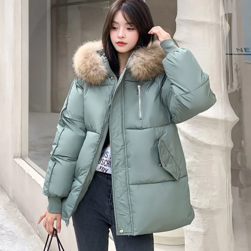 2023 New Winter Women Fur Collar Parkas Jackets Fashion Hooded Thicken Warm Padded Coat Female Lady Winter Outwear Jacket parkas