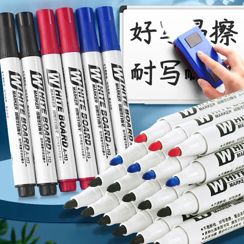 

5pcs/set Waterborne Whiteboard Marker Pen Black/Blue/Red Ink Crude Nib Markers Pens School Supplies Stationery