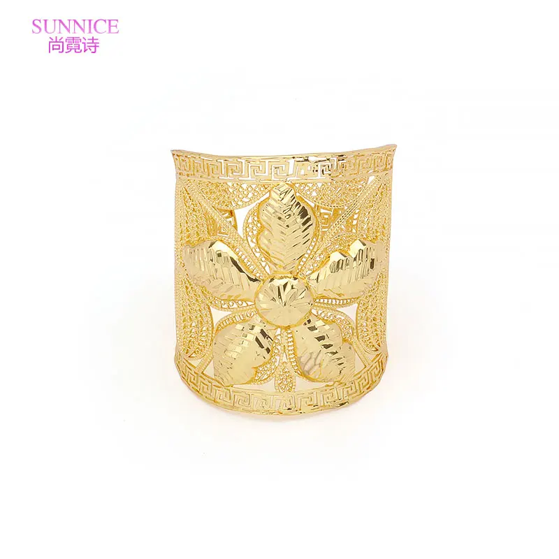 

SUNNICE 18k Gold Plated Flower Design Big Bracelet for Women African Bride Wedding Bangles Luxury Dubai Jewelry