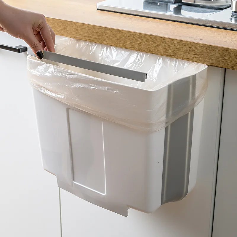 

Kitchen Trash Can Wall-mounted Foldable Trash Bucket Household Does Not Take Up Space Multi-functional Hanging Cabinet Door Rack